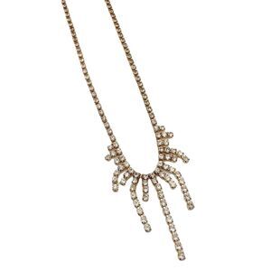 Vintage Monet Art Deco Rhinestone Waterfall Necklace Gold Tone Flapper 16 In